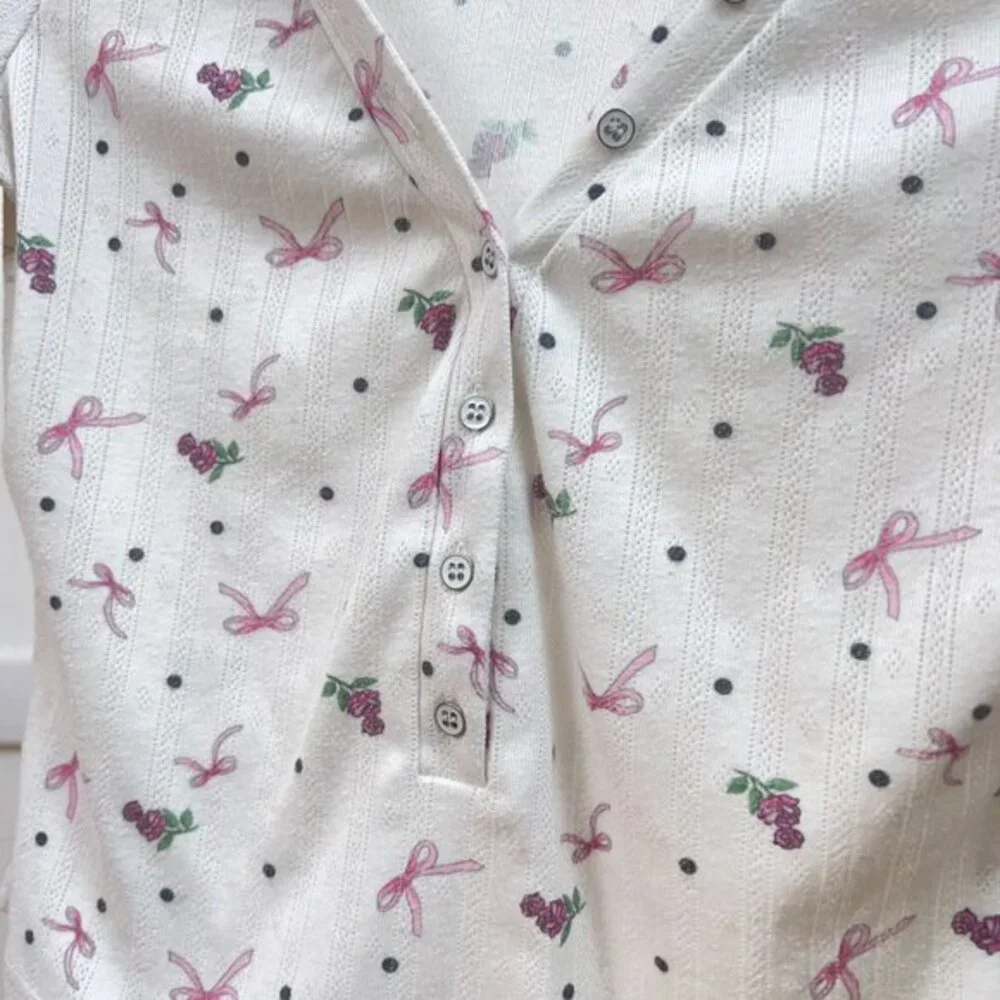 For Love & Lemons Top Floral Babydoll Cottagecore‎ Long Sleeve Baby Tee Cropped - Picture 4 of 7